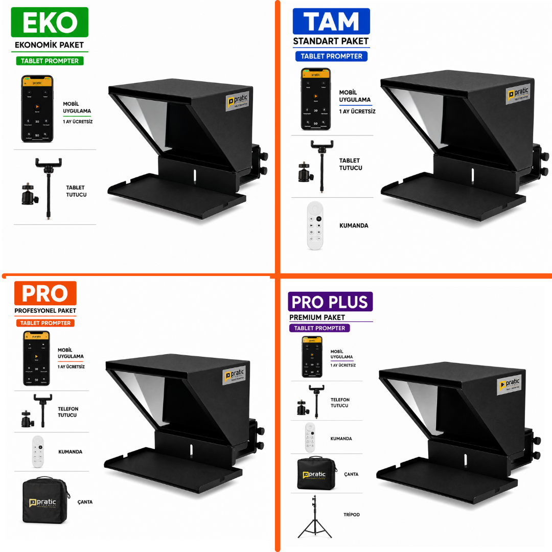 Pratic Tablet Prompter paketleri ve içerikleri