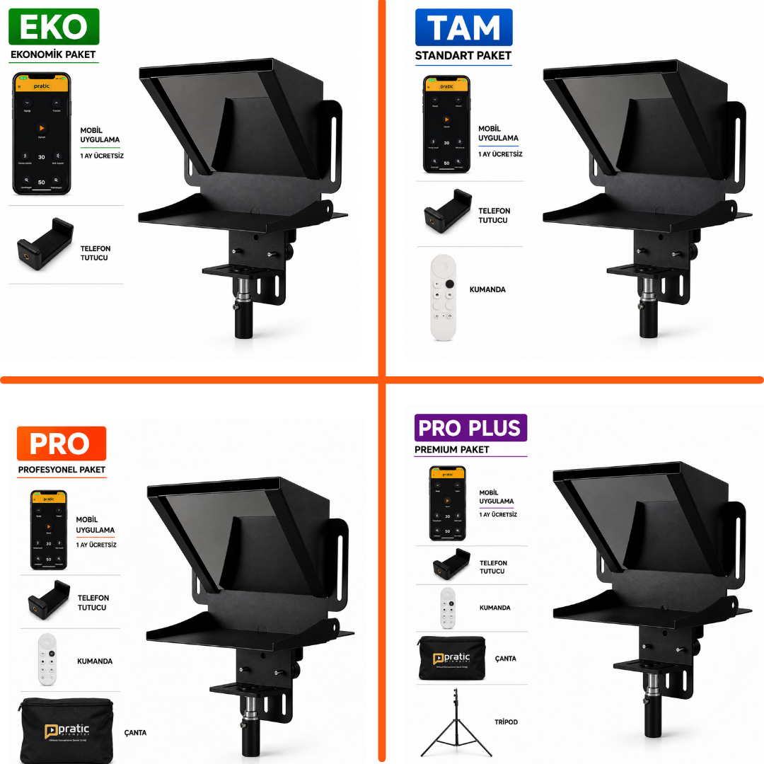 Pratic Teleprompter paketleri ve içerikleri