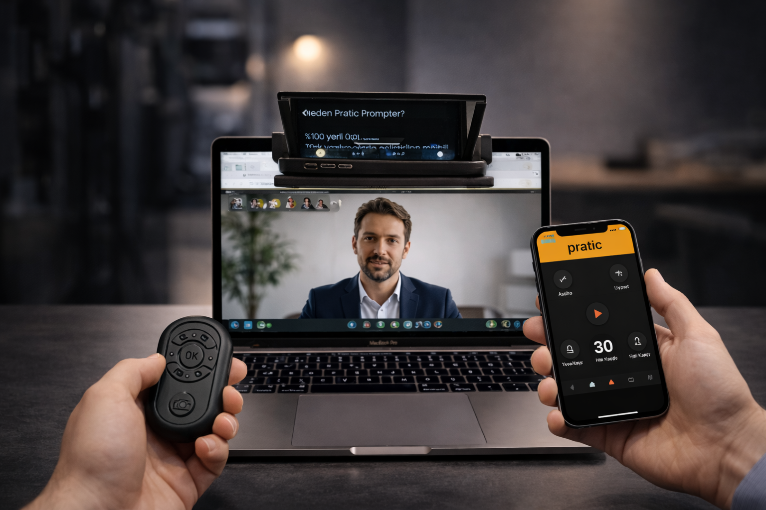 Pratic Laptop Prompter online toplantı ve laptop teleprompter kullanımı